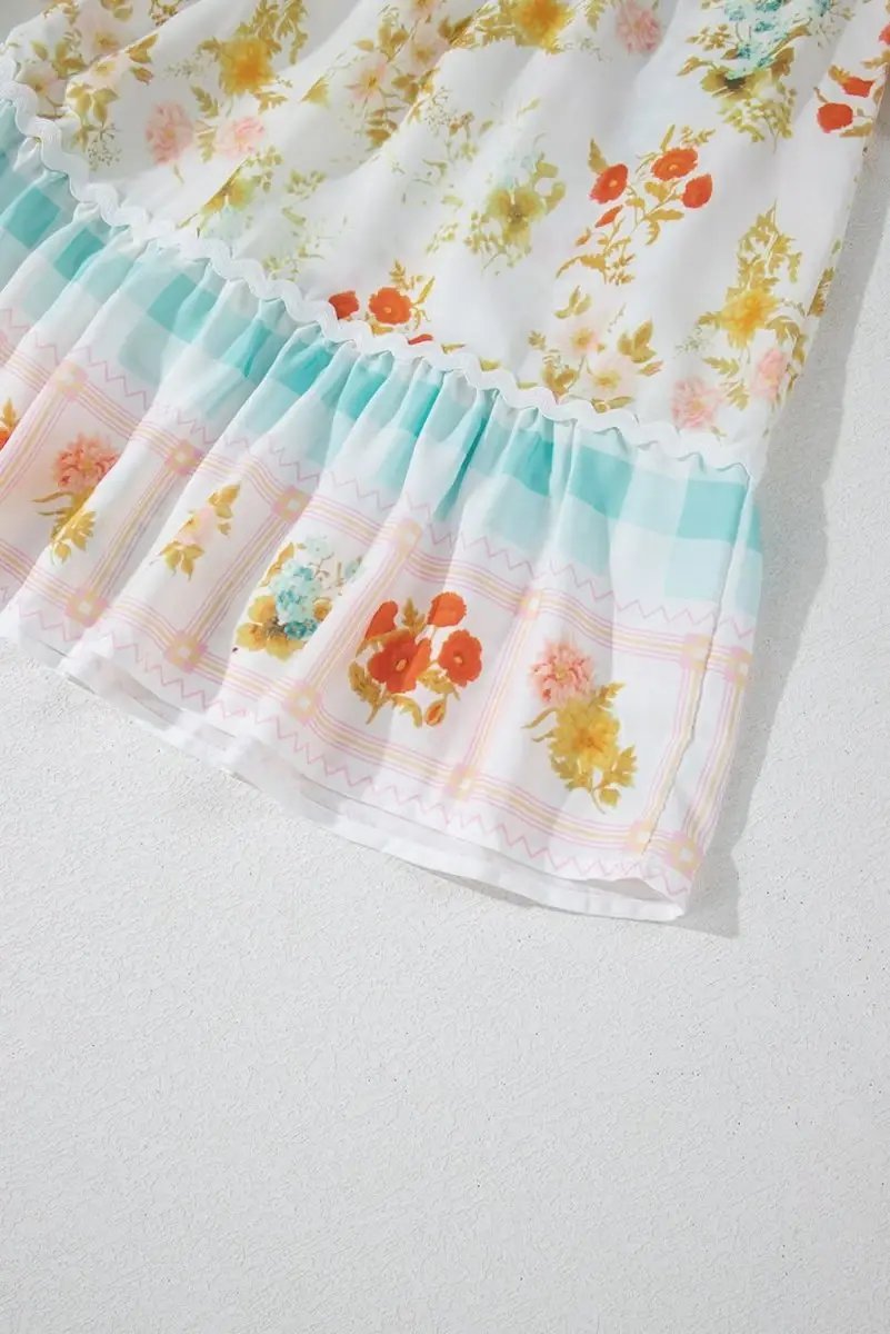 Dresses Love Salve Pink Plaid Floral Dress Women's Casual Mini Dress Cute Bubble Sleeves