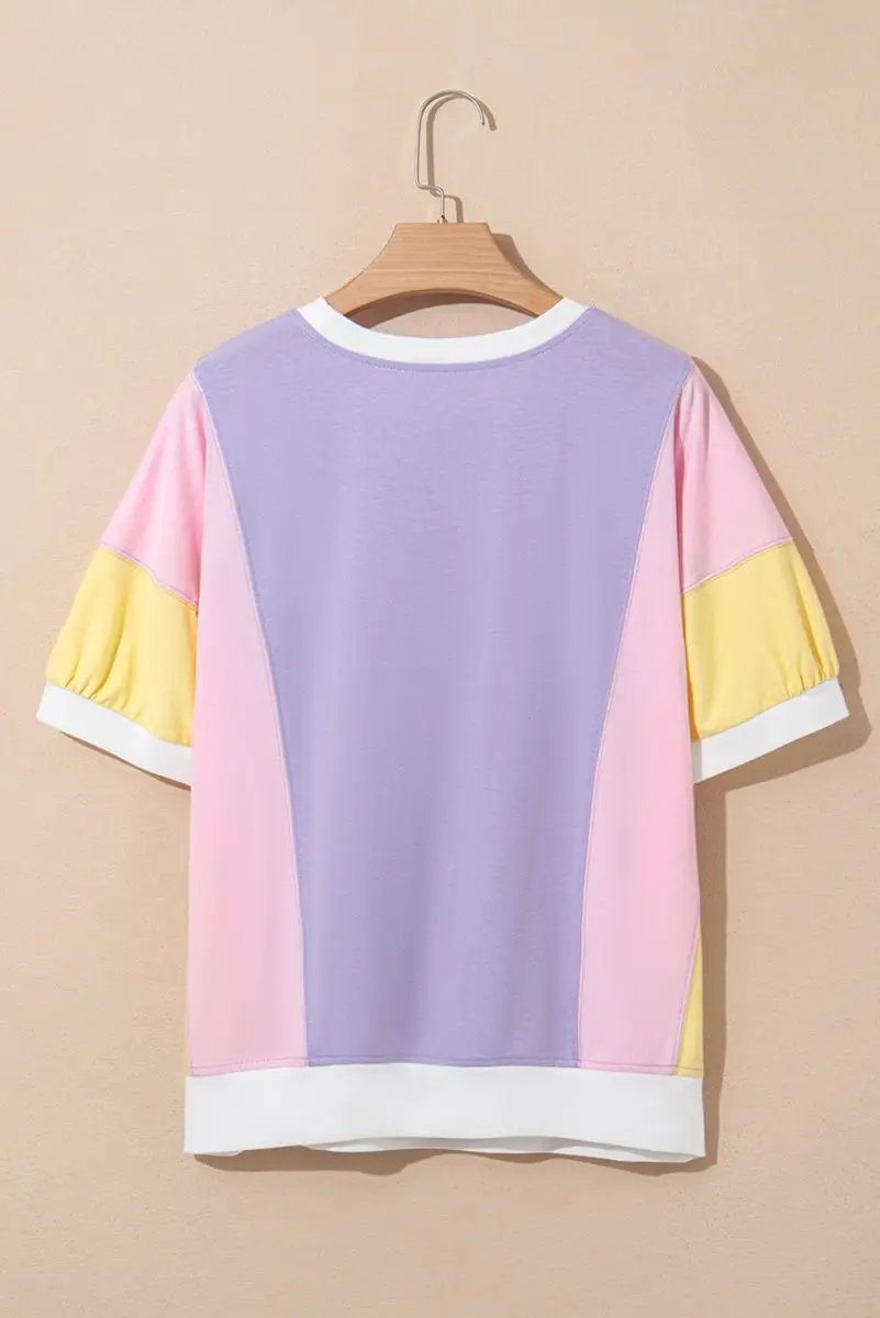 T-Shirts Love Salve Purple Patchwork Oversized Tee Women's Daily Half Sleeve T-Shirt | Comfy Southern Belle Style