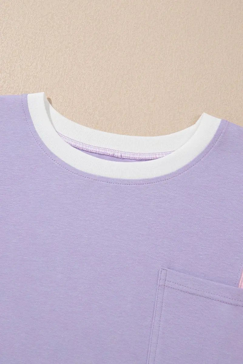 T-Shirts Love Salve Purple Patchwork Oversized Tee Women's Daily Half Sleeve T-Shirt | Comfy Southern Belle Style