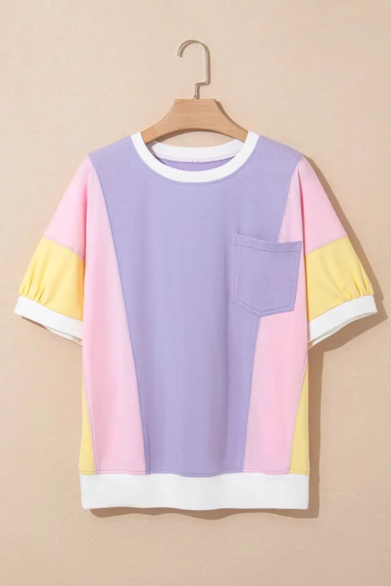 T-Shirts Love Salve Purple Patchwork Oversized Tee Women's Daily Half Sleeve T-Shirt | Comfy Southern Belle Style