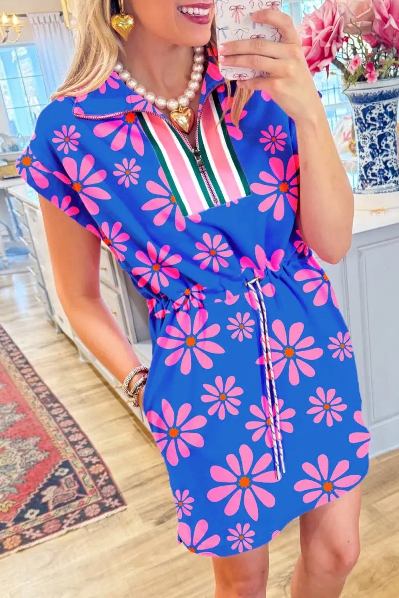 Love Salve Floral Mini Dress with Quarter Zip | Polyester Blend