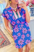 Love Salve Floral Mini Dress with Quarter Zip | Polyester Blend