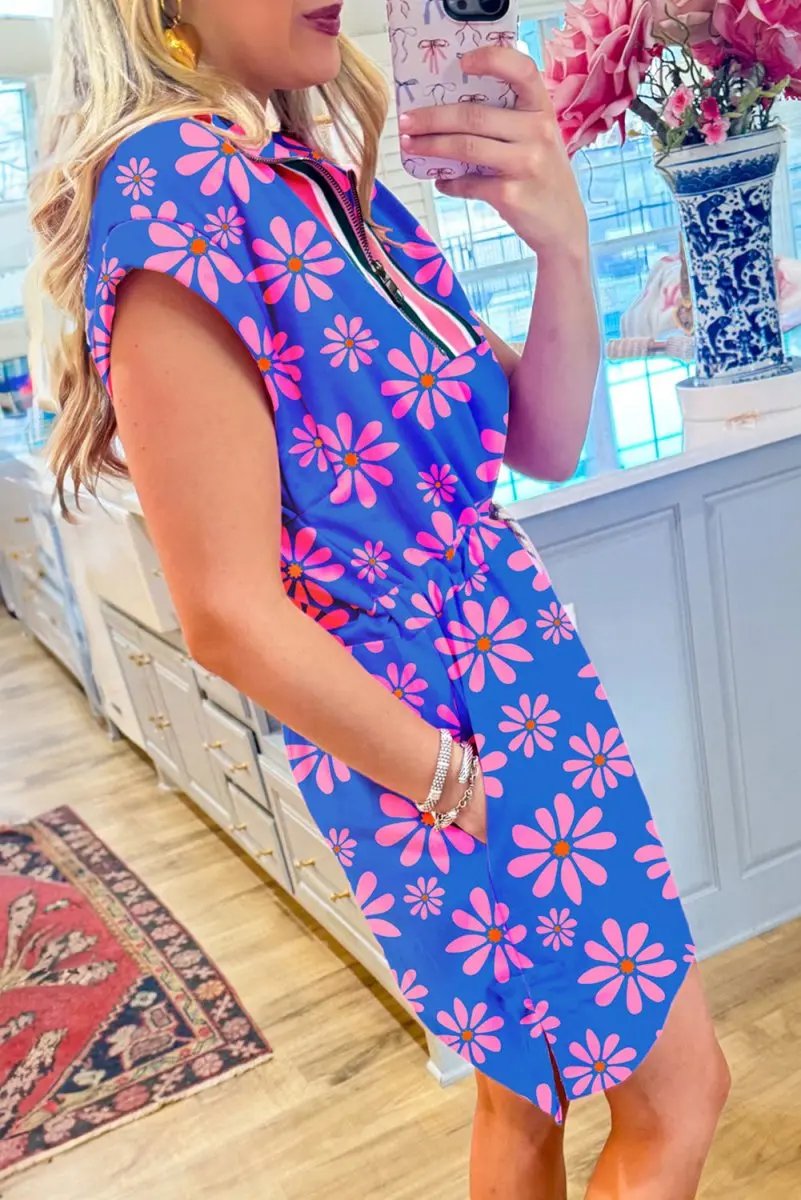 Love Salve Floral Mini Dress with Quarter Zip | Polyester Blend