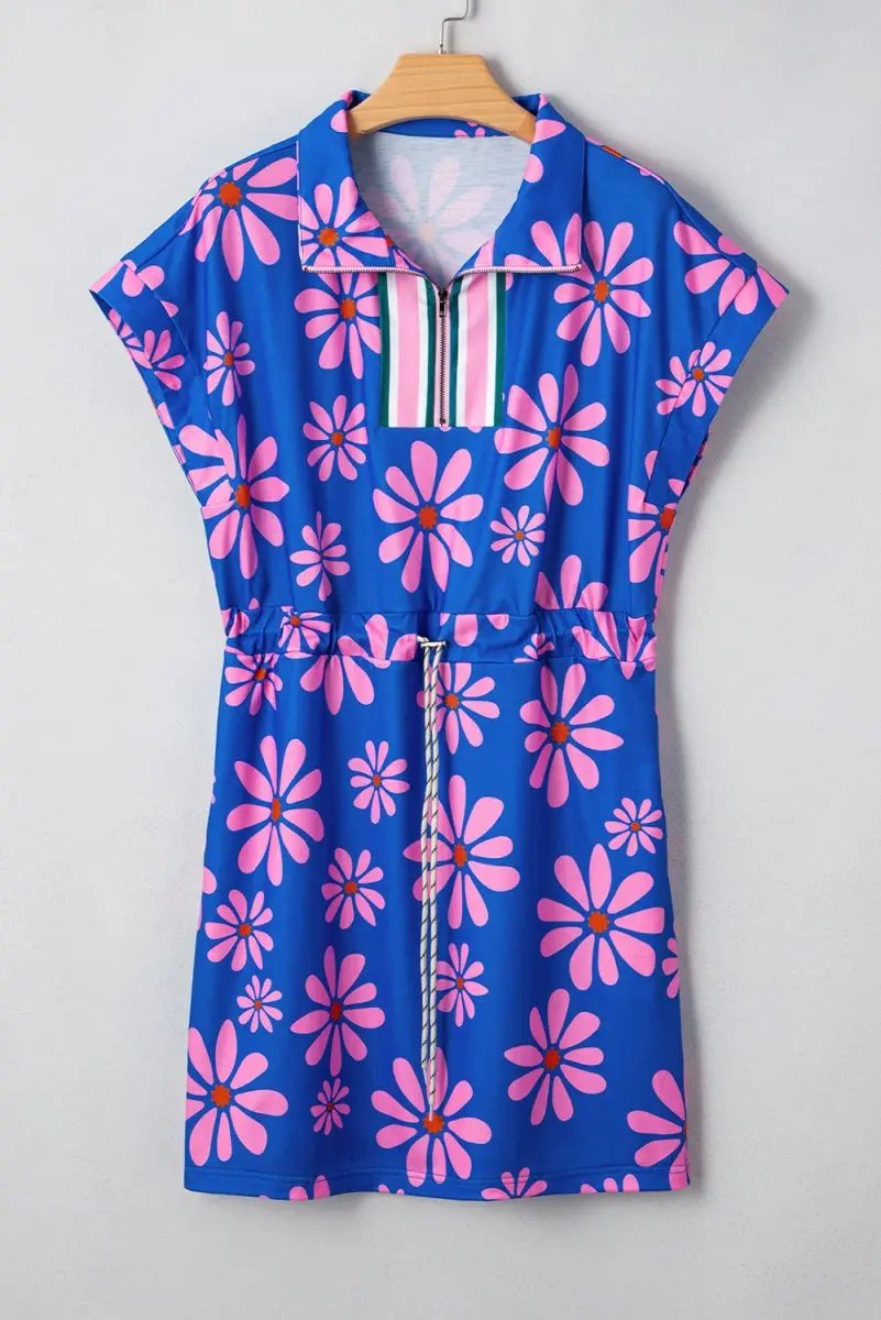Love Salve Floral Mini Dress with Quarter Zip | Polyester Blend