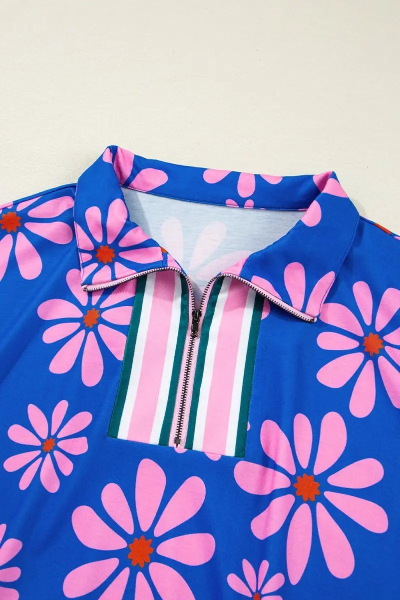Love Salve Floral Mini Dress with Quarter Zip | Polyester Blend