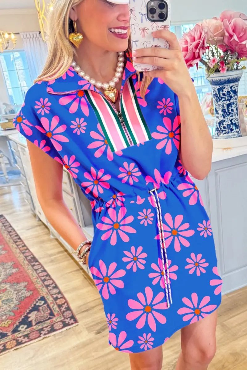 Love Salve Floral Mini Dress with Quarter Zip | Polyester Blend
