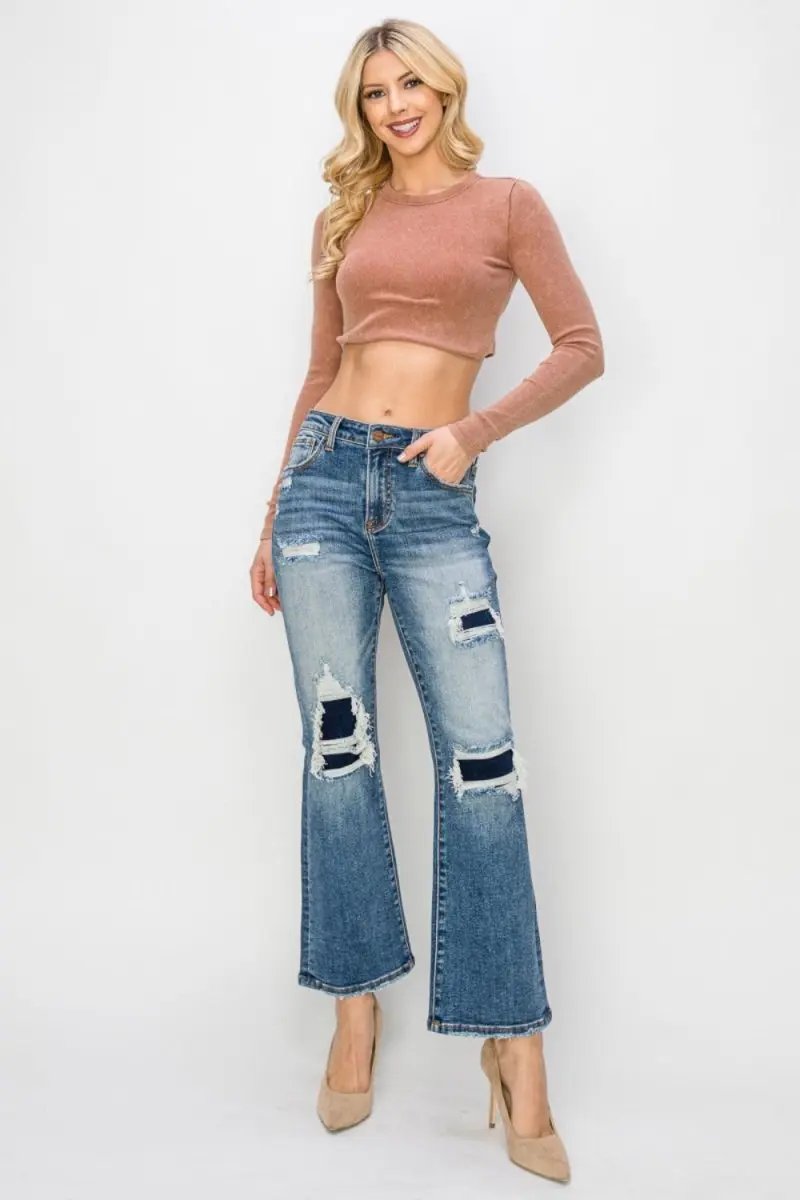 Accessories Trendsi Risen Jeans Women's High Rise Distressed Flare Ankle Jeans USA Ship