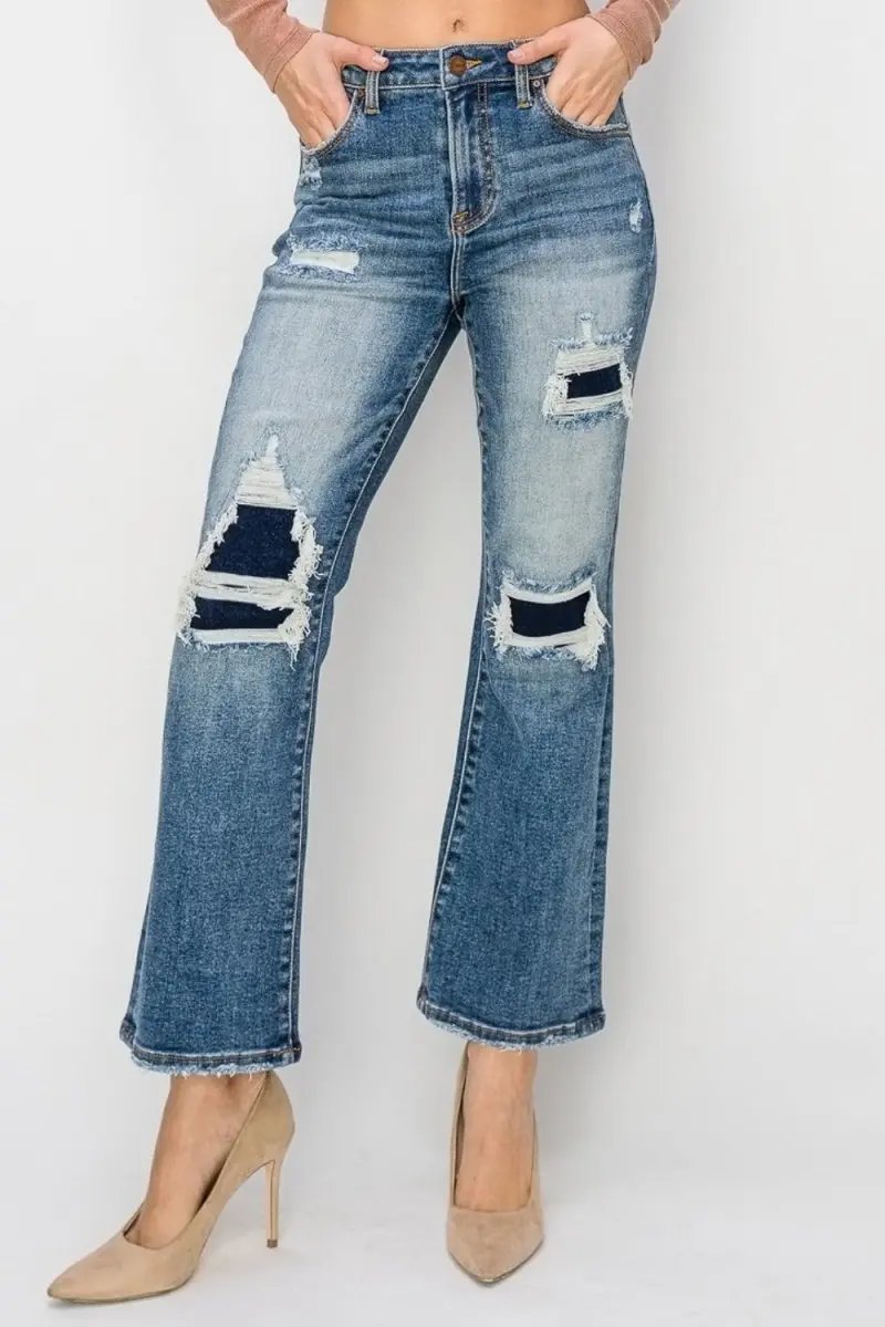 Accessories Trendsi Risen Jeans Women's High Rise Distressed Flare Ankle Jeans USA Ship