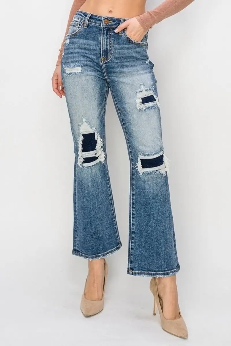 Accessories Trendsi Risen Jeans Women's High Rise Distressed Flare Ankle Jeans USA Ship