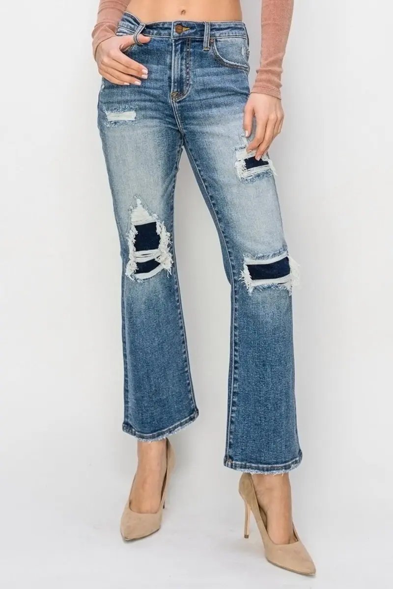 Accessories Trendsi Risen Jeans Women's High Rise Distressed Flare Ankle Jeans USA Ship