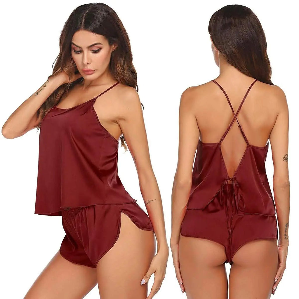 Love Salve Satin Pajamas Women's Backless Lingerie Cami Shorts Set Nightwear