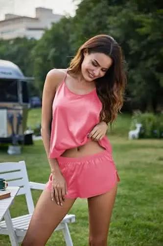 Love Salve Satin Pajamas Women's Backless Lingerie Cami Shorts Set Nightwear