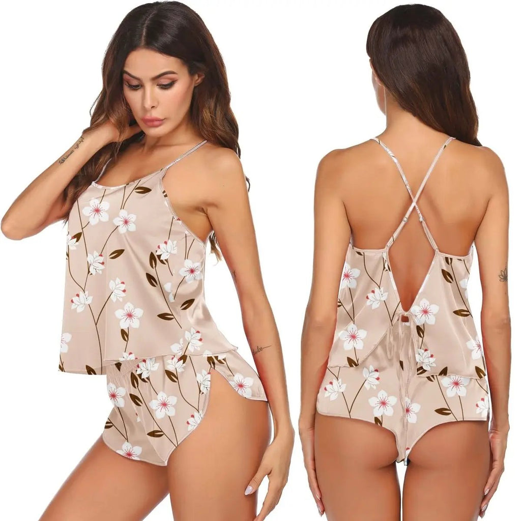 Love Salve Satin Pajamas Women's Backless Lingerie Cami Shorts Set Nightwear