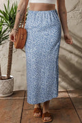 Women's Skirt - Sky Blue Floral Side Split - Summer Long