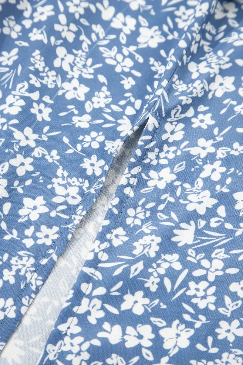 Women's Skirt - Sky Blue Floral Side Split - Summer Long