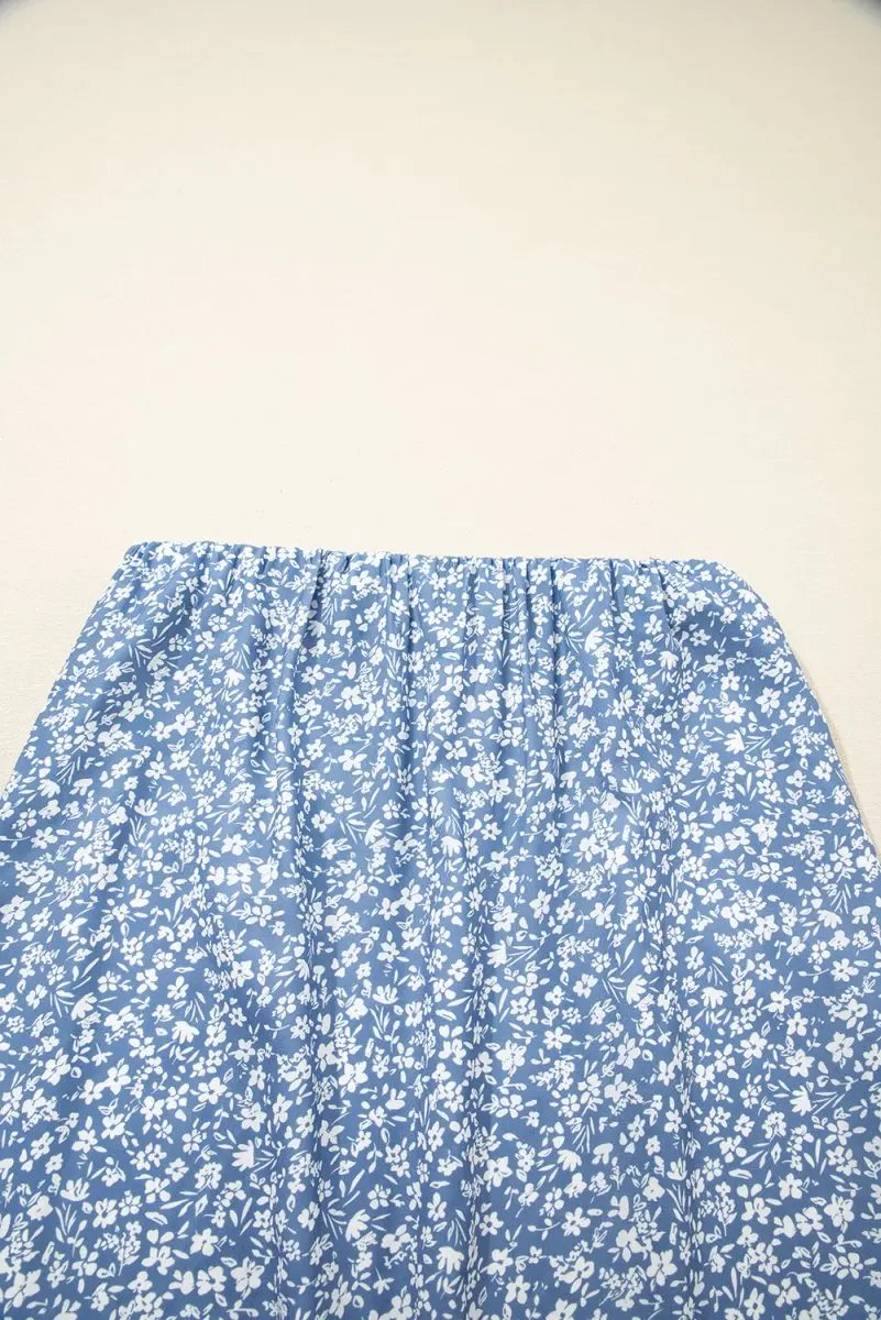 Women's Skirt - Sky Blue Floral Side Split - Summer Long