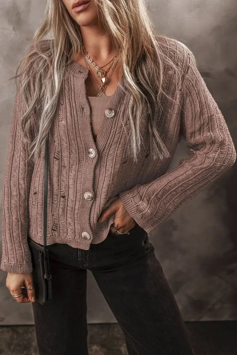 Sweaters Love Salve Knit Cardigan Women's Daily Wear Top Goat Cutout Detail Winter Style