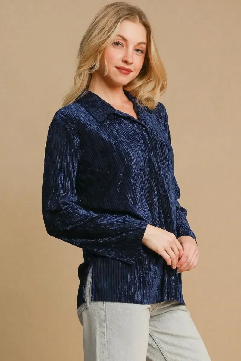 Shirts Trendsi Textured Shirt Women's Casual Wear Button-Up Top Side Slit Detail