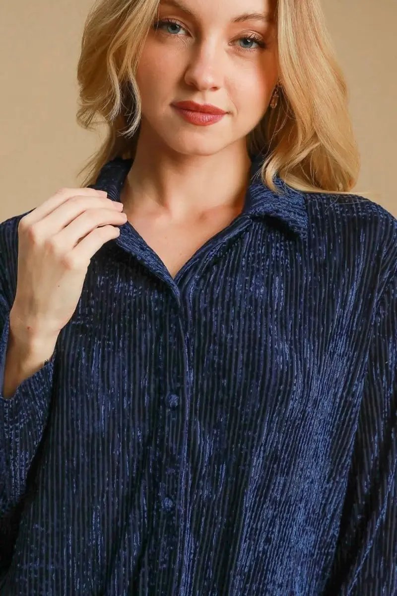 Shirts Trendsi Textured Shirt Women's Casual Wear Button-Up Top Side Slit Detail