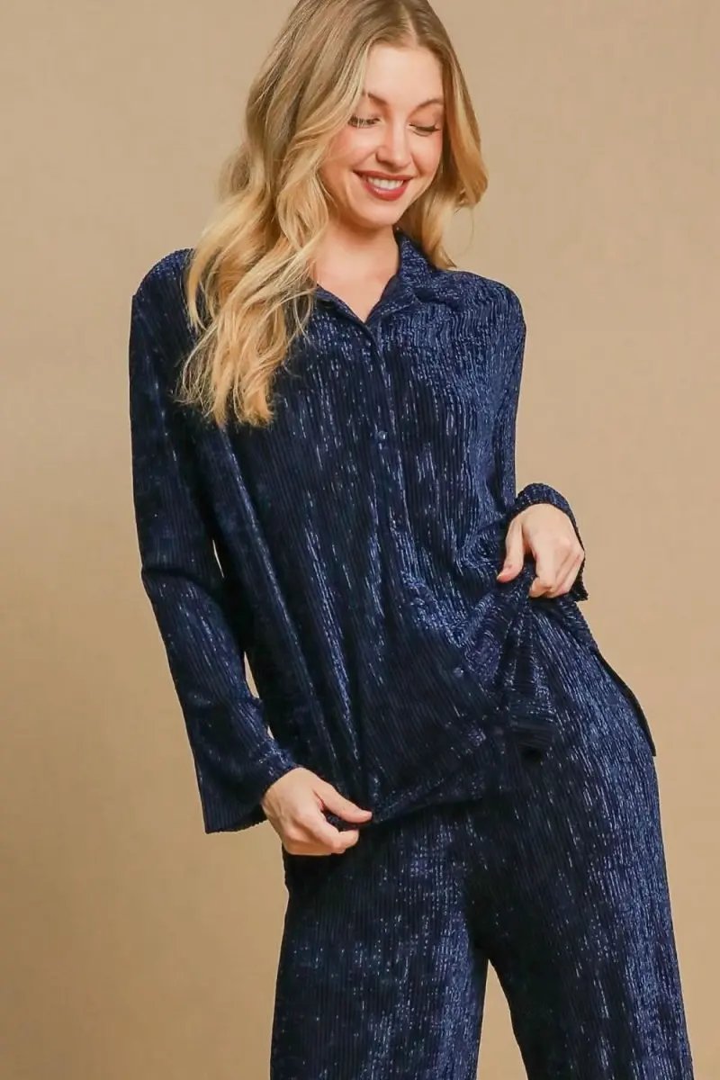 Shirts Trendsi Textured Shirt Women's Casual Wear Button-Up Top Side Slit Detail