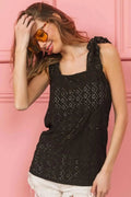 Trendsi Eyelet Ruffle Lingerie Set | Black M-XL