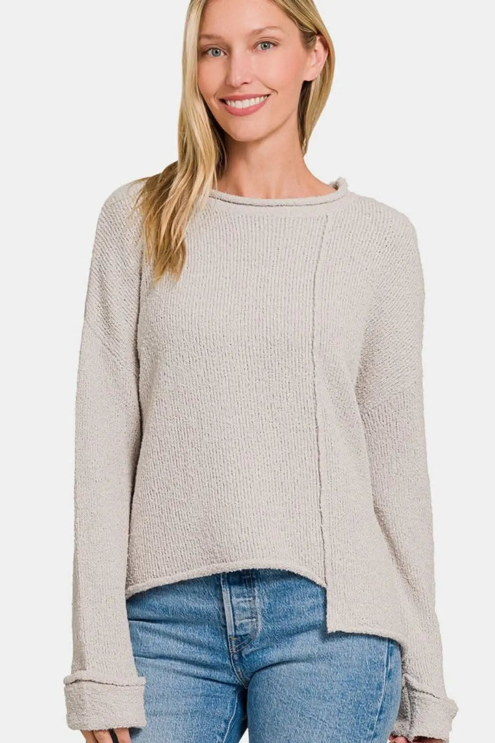 Women's Sweater Trendsi Women's Drop Shoulder Sweater - Asymmetrical Knit, Casual Chic