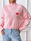 Trendsi Heart Turtleneck Sweater Women's Cozy Knit Top