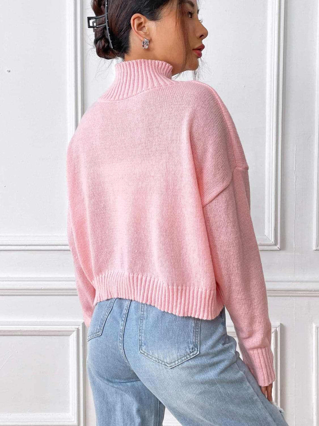 Trendsi Heart Turtleneck Sweater Women's Cozy Knit Top