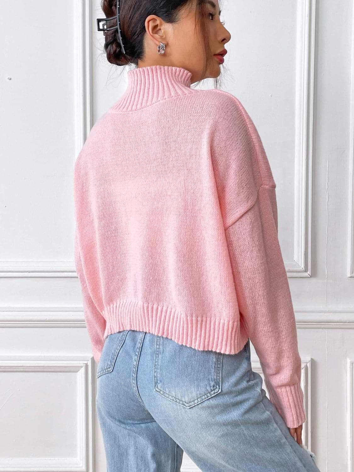 Trendsi Heart Turtleneck Sweater Women's Cozy Knit Top