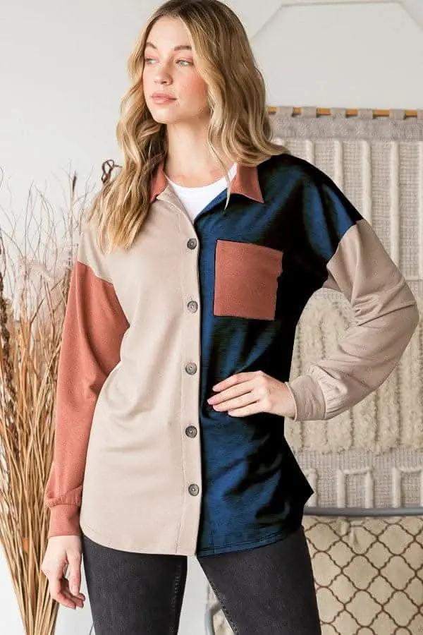 Accessories Trendsi Shirts - Color block button-down shirt - Premium Quality
