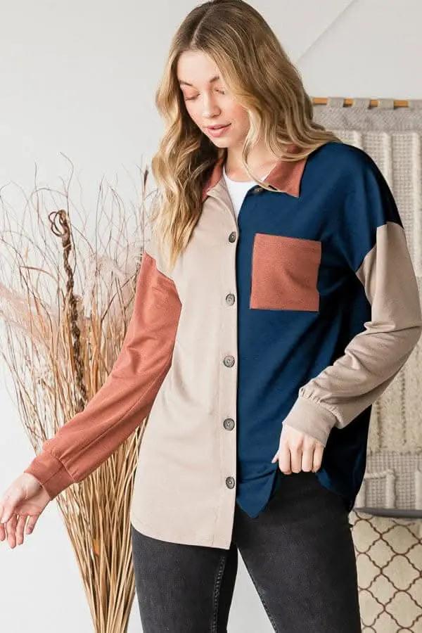 Accessories Trendsi Shirts - Color block button-down shirt - Premium Quality