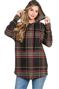 Jackets Trendsi Plaid drawstring hoodie for comfort