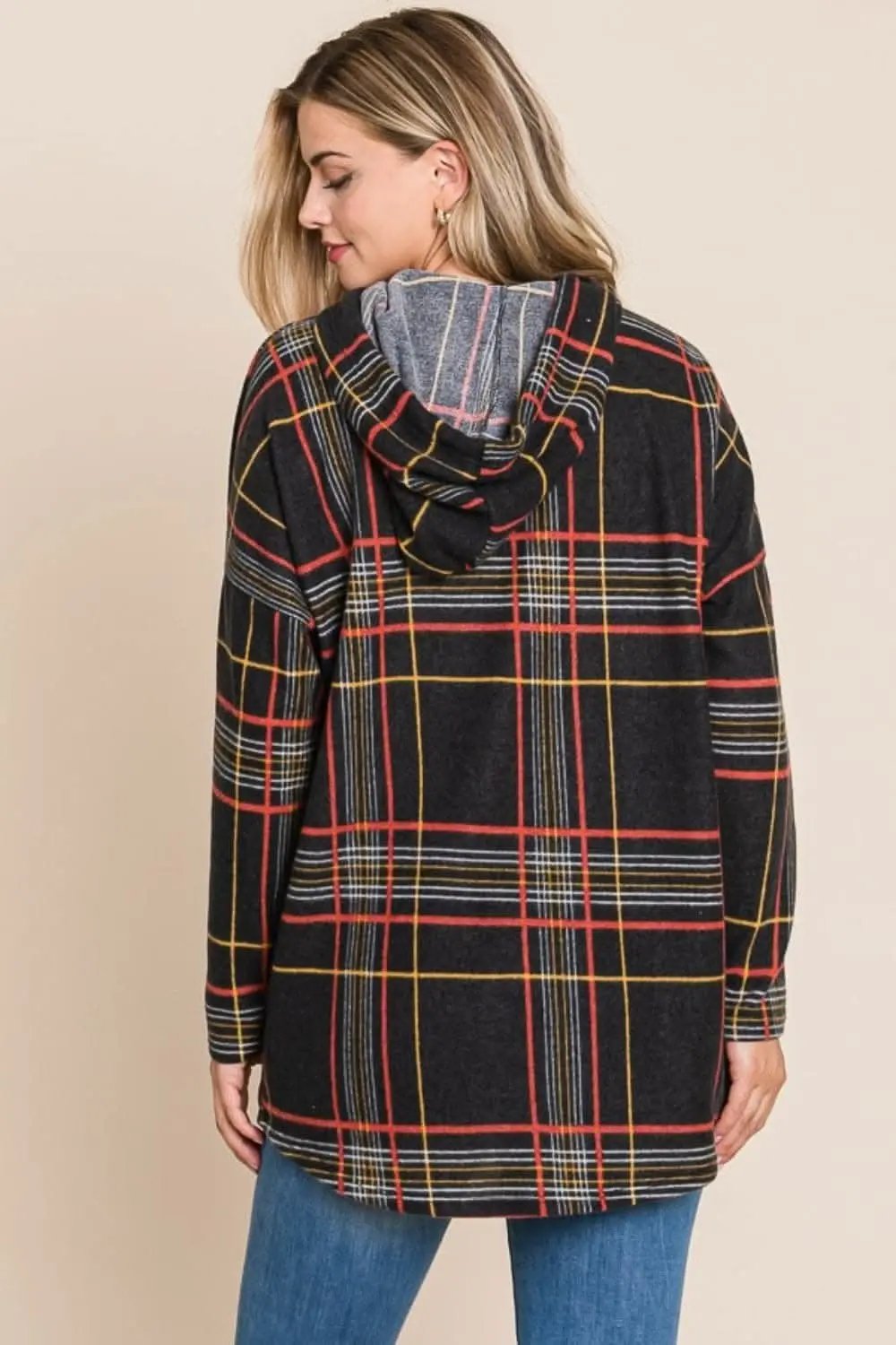 Jackets Trendsi Plaid drawstring hoodie for comfort