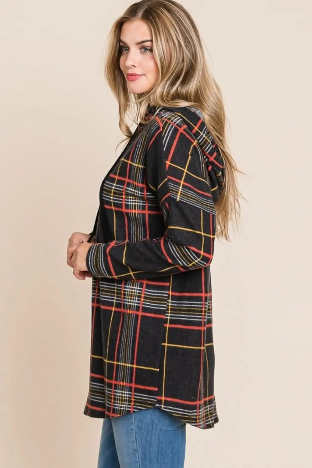 Jackets Trendsi Plaid drawstring hoodie for comfort