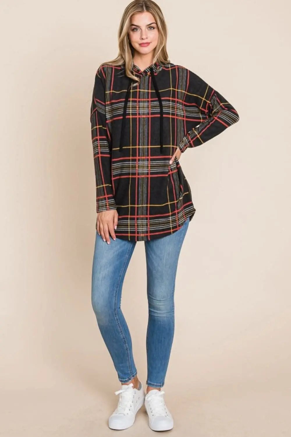 Jackets Trendsi Plaid drawstring hoodie for comfort
