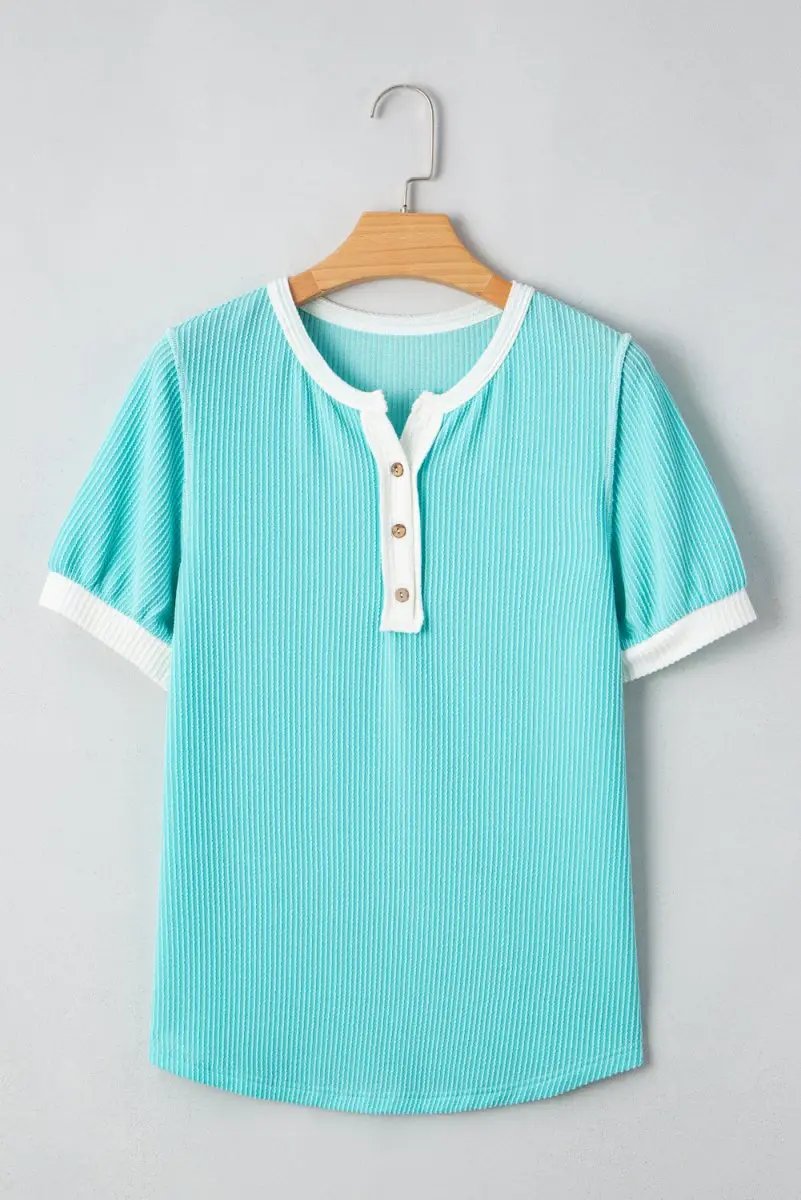 Women's Henley Top Women's Henley T-Shirt - Corded Colorblock - Casual Summer Top