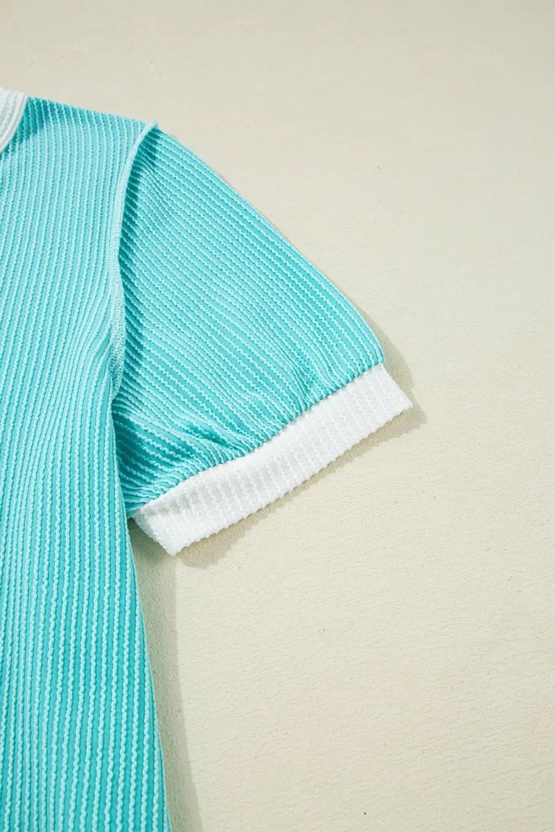 Women's Henley Top Women's Henley T-Shirt - Corded Colorblock - Casual Summer Top