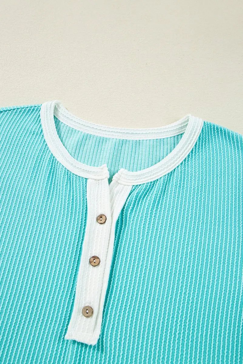 Women's Henley Top Women's Henley T-Shirt - Corded Colorblock - Casual Summer Top