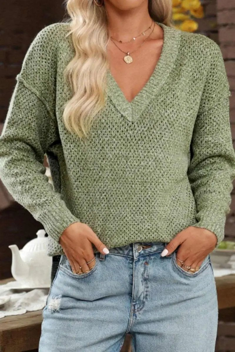 Sweaters Trendsi V-Neck Sweater Women's Casual Long Sleeve Top Wardrobe Essential