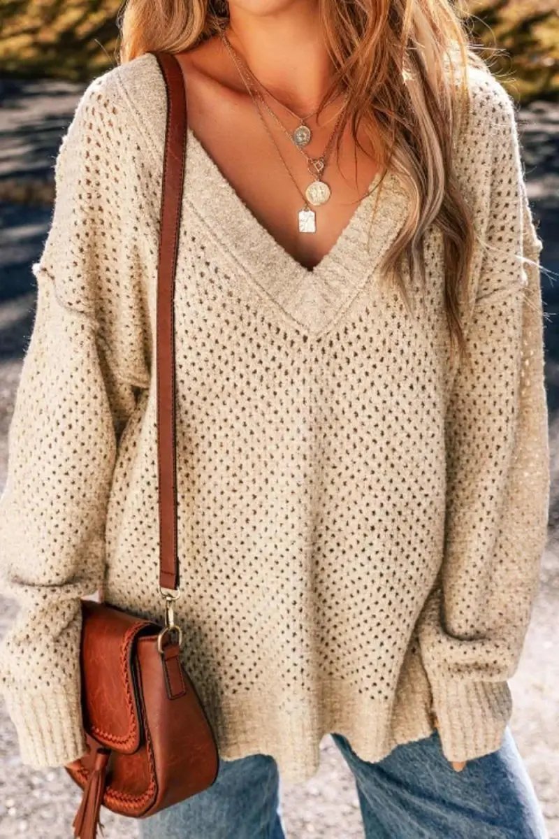 Sweaters Trendsi V-Neck Sweater Women's Casual Long Sleeve Top Wardrobe Essential