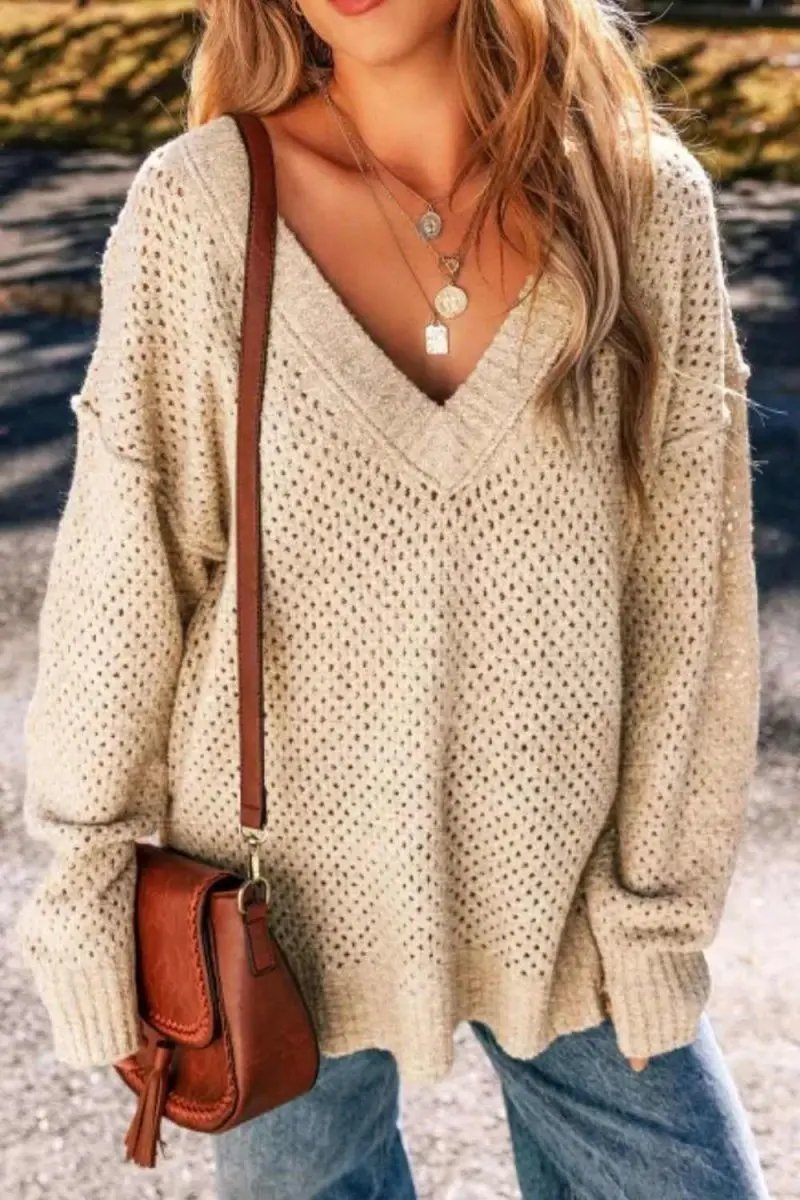 Sweaters Trendsi V-Neck Sweater Women's Casual Long Sleeve Top Wardrobe Essential