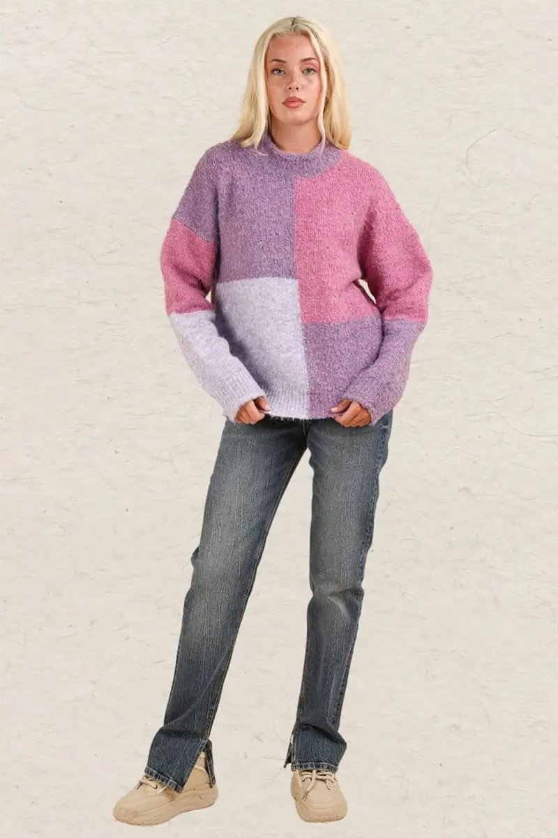 Color Block Sweater Women's Soft Knit Trendsi