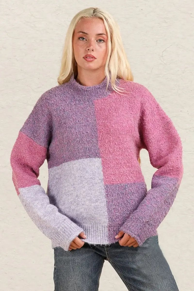 Color Block Sweater Women's Soft Knit Trendsi