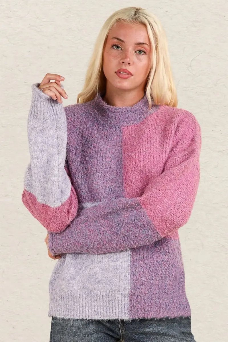 Color Block Sweater Women's Soft Knit Trendsi