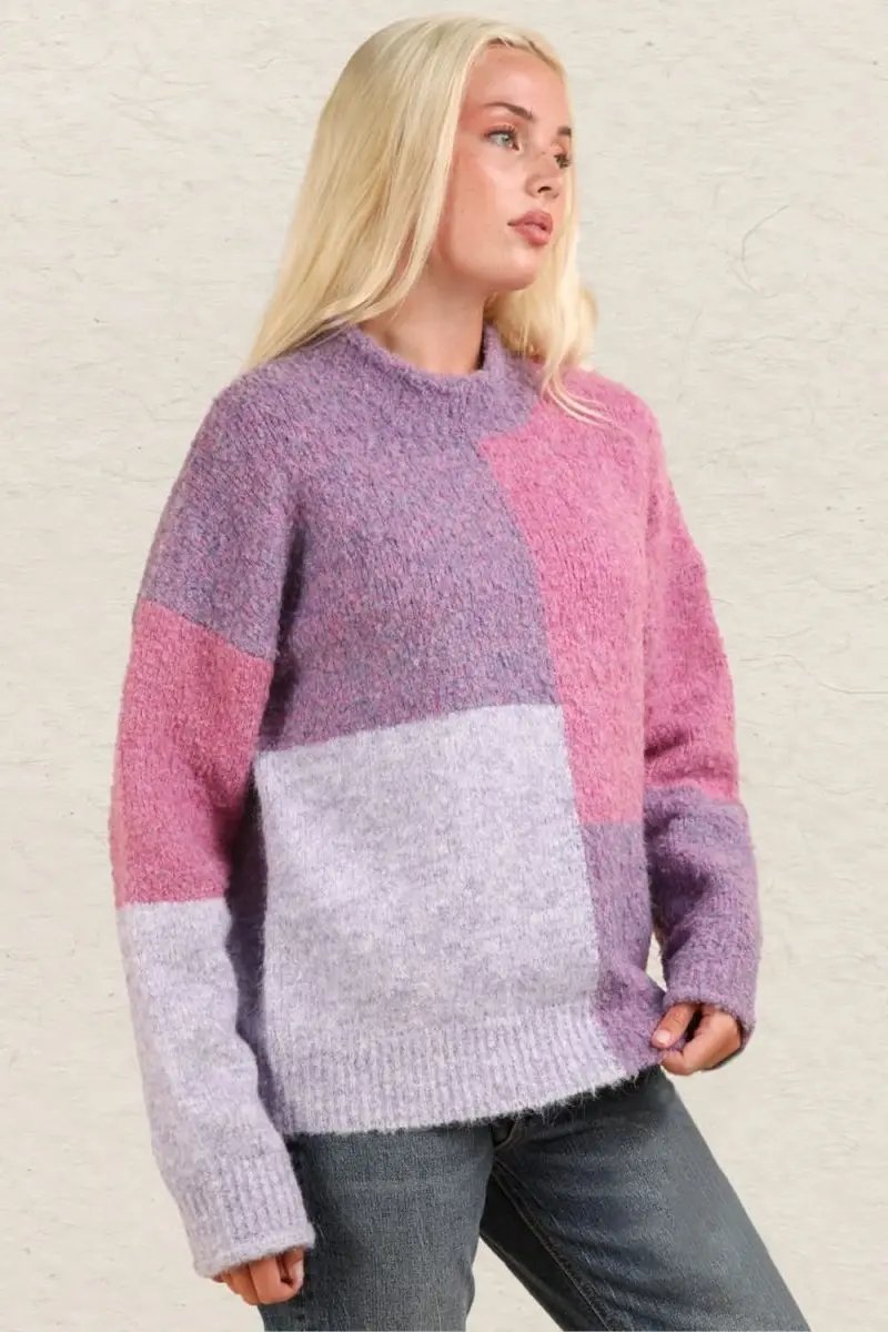Color Block Sweater Women's Soft Knit Trendsi