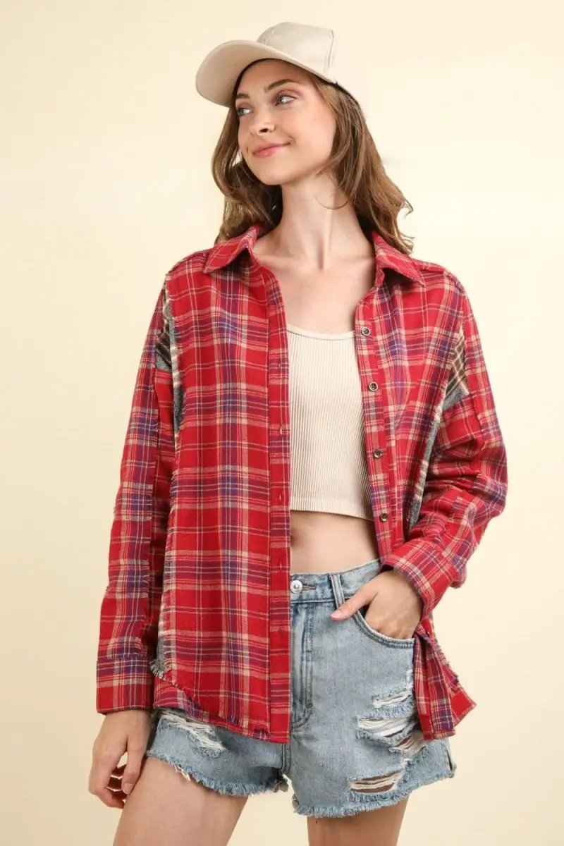 Shirts Trendsi Plaid Shirt Women's Casual Raw Hem Top Trendy Comfy