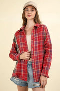 Shirts Trendsi Plaid Shirt Women's Casual Raw Hem Top Trendy Comfy