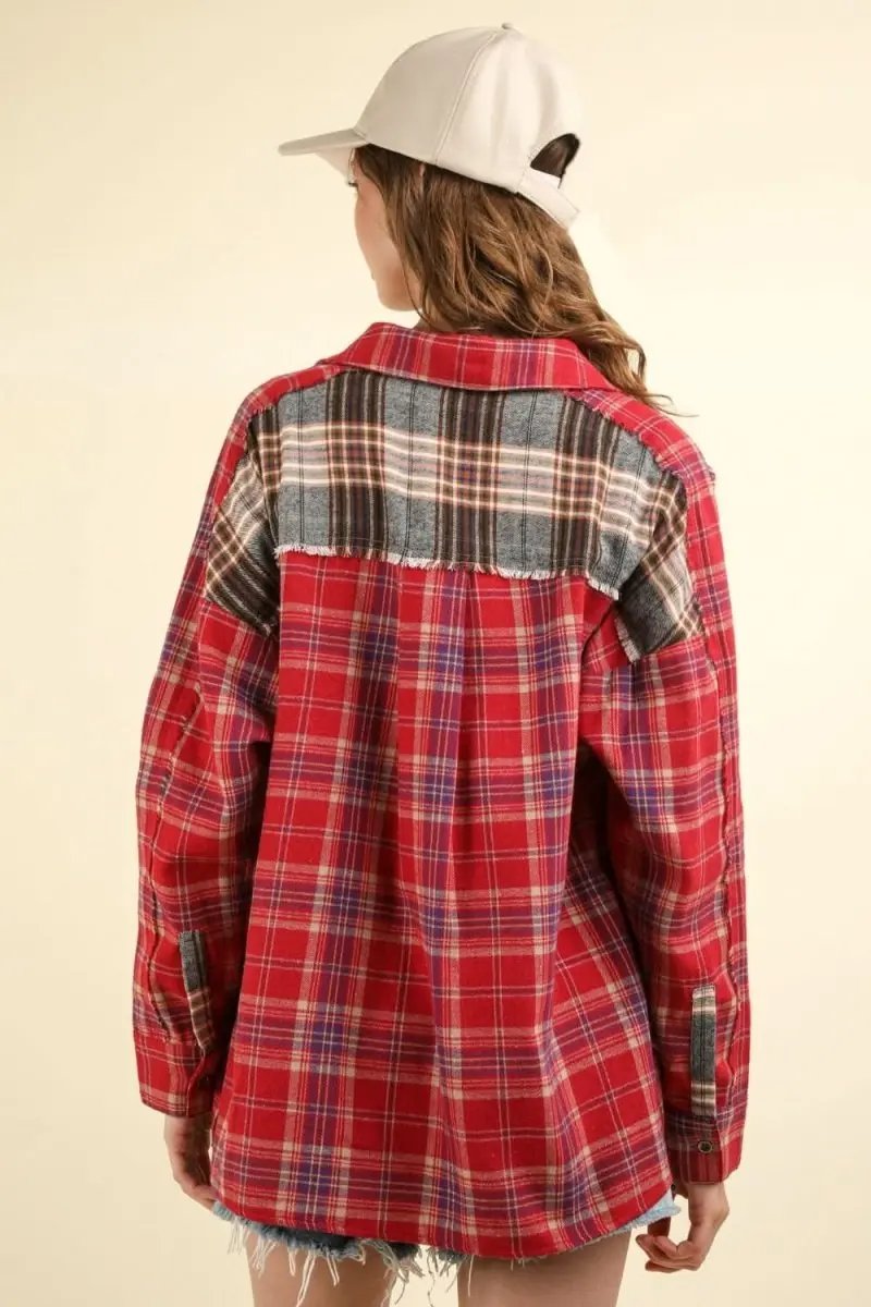 Shirts Trendsi Plaid Shirt Women's Casual Raw Hem Top Trendy Comfy