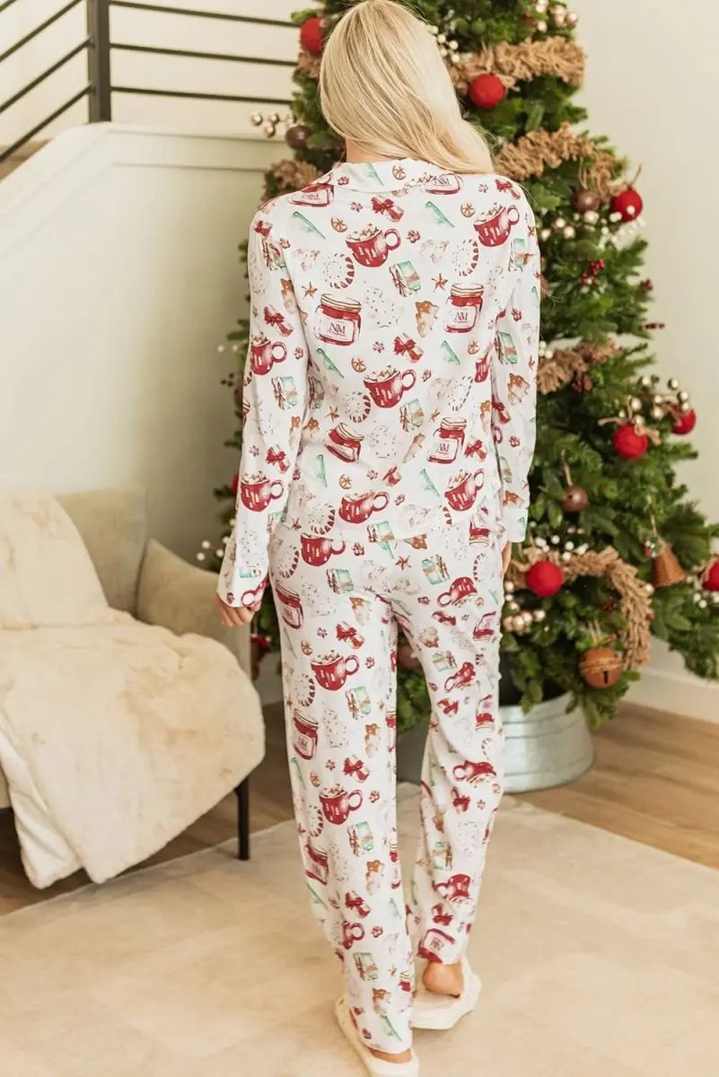 Pants Love Salve White Christmas Pajamas Women's Loungewear Set Casual, Soft, Long Sleeve