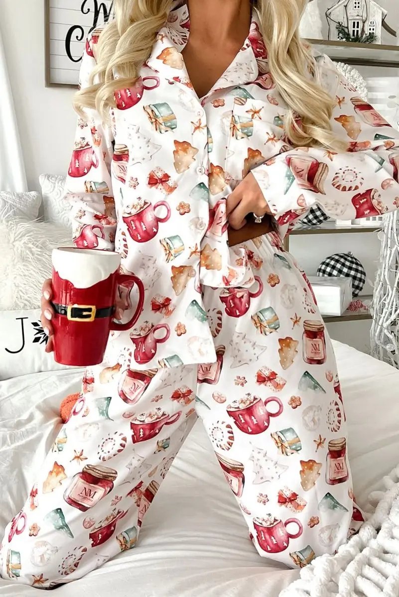 Pants Love Salve White Christmas Pajamas Women's Loungewear Set Casual, Soft, Long Sleeve